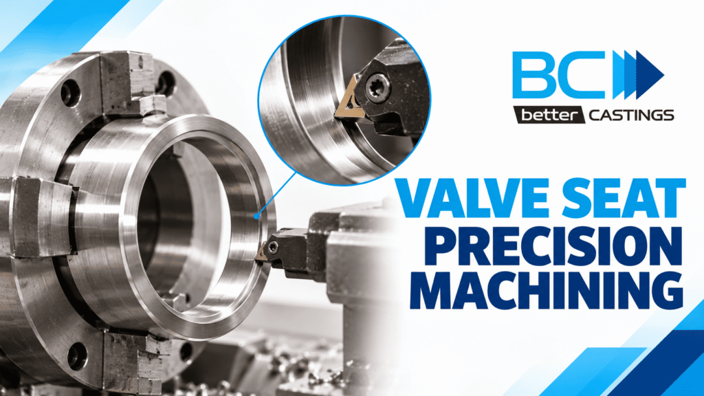 Precision CNC machining of an industrial valve seat using a cutting tool to achieve accurate dimensions and surface finish