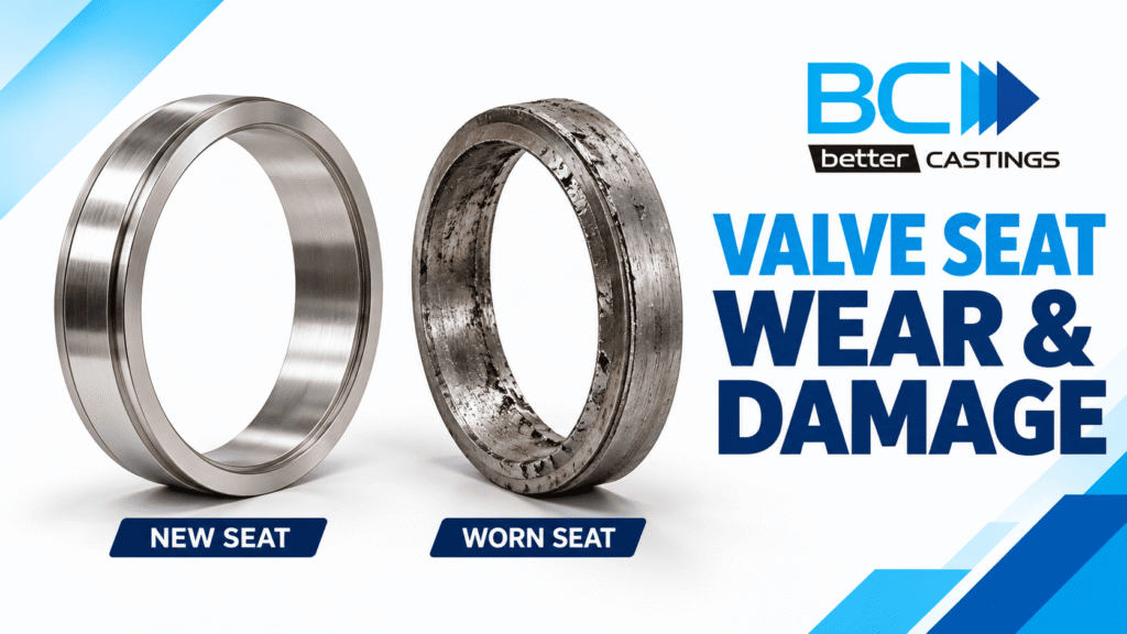 Comparison of a new industrial valve seat and a worn valve seat showing visible surface damage and wear